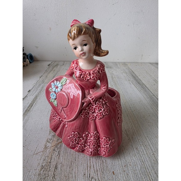 Lefton Other - Vintage lefton 5973 girl Victorian planter vase holder pink statue decor
